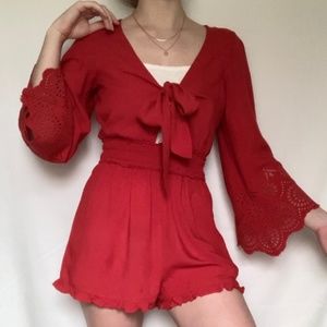 American Eagle red bell sleeve romper